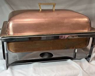 Copper Clad Mahogany Wood Full Size Chafing Dish