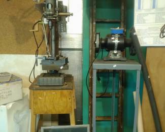 Drill press and bench grinder on stands
