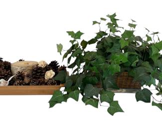Faux Plant & Tray With Decorative Acorns And Candle