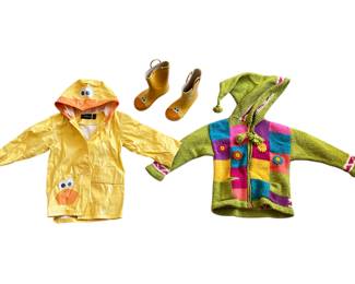 Janettes Desings Wool And Cotton Sweater & Baby Headquarters Duck Raincoat And Rain Boot Set