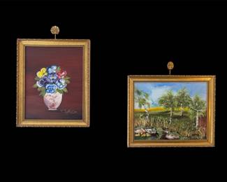 Signed L. Voelkel 85 Painting Set Of 2 Ducks: 13.5”x11”
Flowers: 11”x13.5"