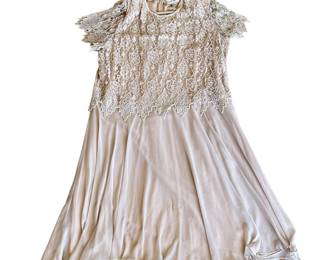 French Collizioni Tan Evening Dress With Faux Pearl Beaded Detailing