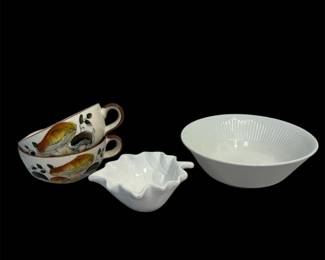 Fall Themed Mugs, Leaf Dish & White Serving Dish
