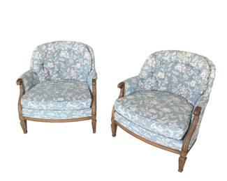French-Style Carved Barrel Back Chair Set 29" x 33" x 31 (back of chair)"