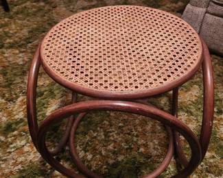 Vintage Mid Century Thonet Style Cane Top Bentwood Stool Ottoman Plant Stand