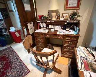 Oak rolltop desk with oak desk chair