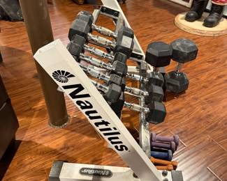 Nautilus dumbbell set with rack