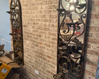 Rustic metal mirrored wall candleholders
