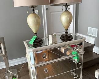 Mirrored dresser; lamps