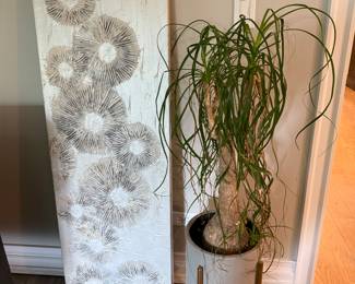 Sarah Brooke canvas art; live plant with stand