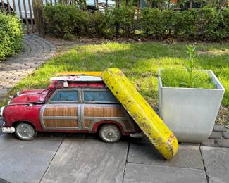 Vintage Frontgate Woody wagon cooler (made of recycled oil drums