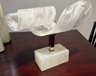 John-Richard Clear & White Horizontal Glass & marble sculpture