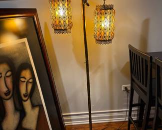 50's Mid Century ornate double hanging floor lamp