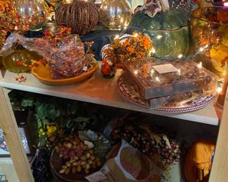 Fall floral and Halloween and Thanksgiving decor.