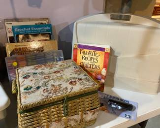 Sewing machine and sewing/craft items.
