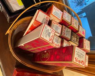 Basket full of piano rolls.  If you have a player piano, we can fix you right up.