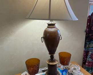 Pretty lamp with tray of glass birds
