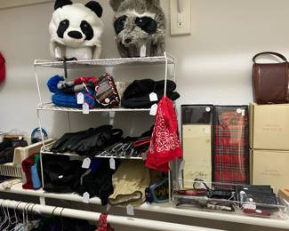 Hats, gloves, scarves.  Check out the fun animal hats.
