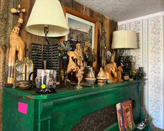 Exotic figurines, lamps, picture and piano