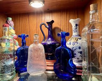 Bottle lot- vintage glass, porcelain decorative bottles