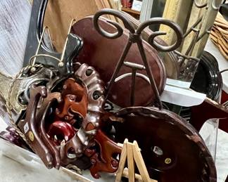 Lot of plate stands risers and miscellaneous platforms