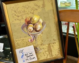 Oil on board still life – citrus fruit in a martini coupe