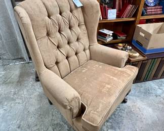 Vintage velour wing back arm chair