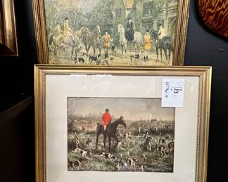 Two pieces framed equestrian/hunt themed art