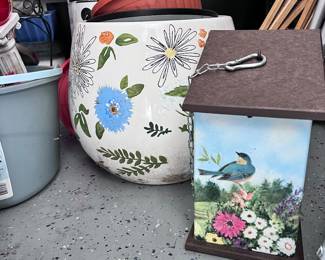 BIRDHOUSES AND TONS OF PLANTERS INCLUDING THIS LARGE CERAMIC FLORAL ONE