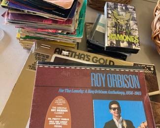 LPs and 45s with sealed Roy Orbison,
78s shellac, French language children’s 45s and more