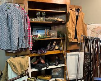 Haberdashery area with primitive pine corner cabinet.