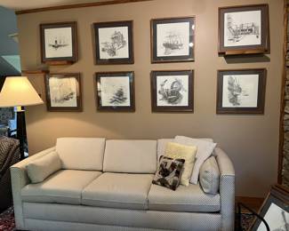 Hide a bed sofa and ship building pictures.
