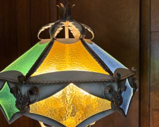 Vintage glass and metal hanging light