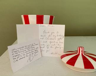 Jonathan Adler cookie jar, designed exclusively for Netflix. Never available for purchase. This cookie jar was gifted by actress Madelyn Cline, star of the hit show Outer Banks, to her grandmother. Includes a handwritten note by Madelyn to her grandmother and a note from her father telling the story.