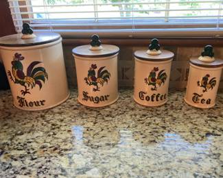 Metlox Poppytrail Provincial Rooster canisters
