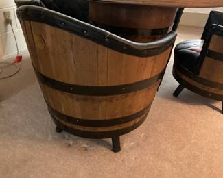 Mid Century Whiskey Barrel Table and four chairs