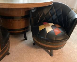 Mid Century Whiskey Barrel Table and four chairs