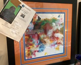 Gorilla Foundation numbered art print by Michael the gorilla. Michael was the companion of Koko the gorilla. Both learned ASL and painted. Michael named this piece "Stink Gorilla More," because "stink" is the word they used for flowers and this was his representation of a bouquet of flowers.