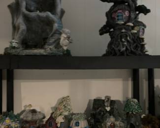 Large collection of fairy houses and garden art