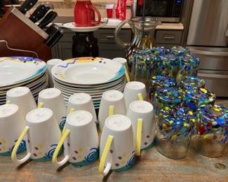Unique and colorful dinnerware and glassware