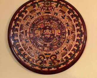 Wooden inlaid Aztec calendar
