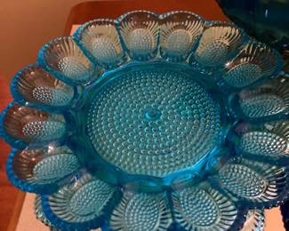 Vintage Blue Hobnail Egg Plate, excellent condition