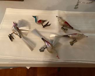 Vintage clip on bird ornaments, mercury glass