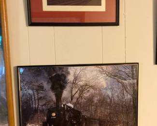 Framed train photographs