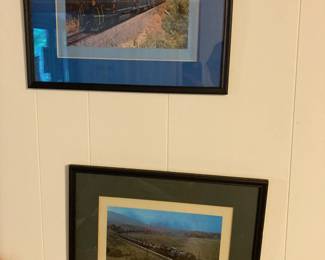 Framed train photographs