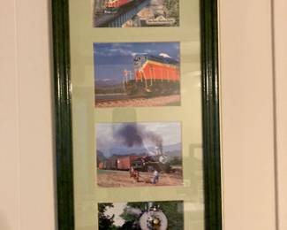 Framed train photographs