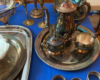 Silverplate tea set and serving pieces
