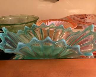 Vintage Heirloom Opalescent Green Fostoria oblong bowl
