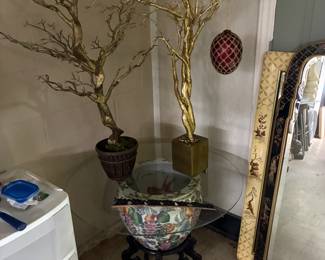 Glass top table with Chinese fish bowl base