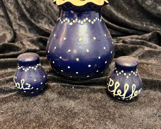 Vintage German Echt Burgeler Folk Art Pottery Cobalt Blue